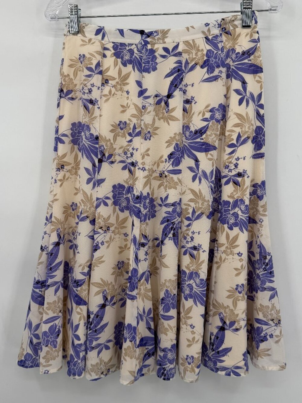St John Collection Silk Floral Flowy Midi Skirt Purple Beige Women’s 4 Luxury